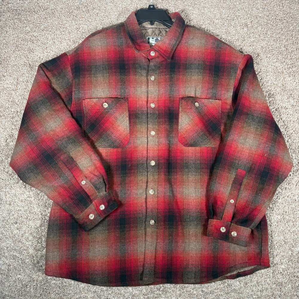 Vintage Gap Men XL Red Plaid Wool Blend Quilted Lined CPO Jacket Shacket 112588